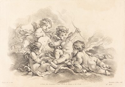 Neljä kerubia tavoiteharjoituksessa tekijältä Gilles Demarteau, the Elder after François Boucher