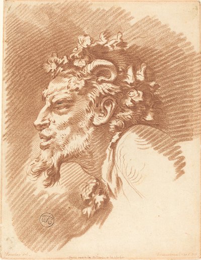 Faunin pää tekijältä Gilles Demarteau, the Elder after François Boucher
