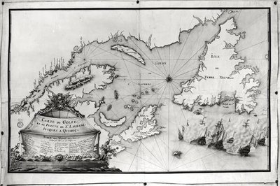 Pyhän Laurentiuksenlahden ja -joen kartta, 1699. tekijältä Gilles Gabriel de Saccardi