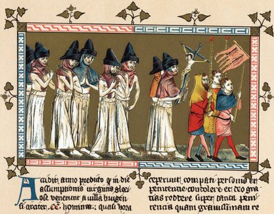 Flagellantit eli ristin veljet Doornikissa vuonna 1349 (litografia). tekijältä Gilles Le Muisit