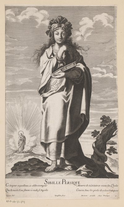 Persialainen sibylla, taustalla Maria ja lapsi Sibille Persique (otsikko esineessä) Sibylit (sarjan nimi) Les Sibylles (sarjan nimi) tekijältä Gilles Rousselet
