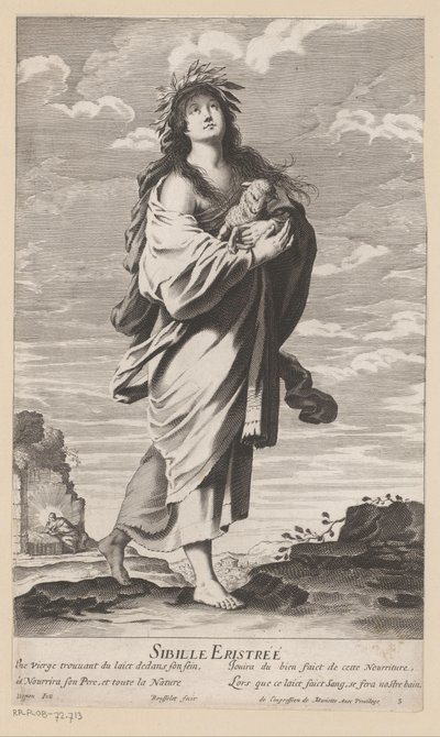 Sibyl of Erythrae, taustalla Maria ja lapsi Sibille Eristrée (otsikko esineessä) Sibylit (sarjan nimi) Les Sibylles (sarjan nimi) tekijältä Gilles Rousselet
