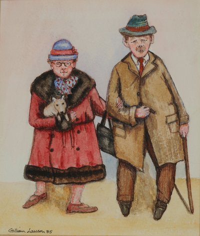 Vanhempi pariskunta, 1985 (akvarelli paperille) tekijältä Gillian Lawson
