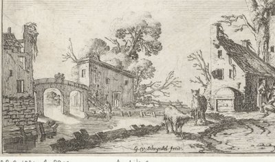 Granja i torre sobre un riu (Het Heor) Paisatges amb els cinc sentits (títol de la sèrie) acaben tekijältä Gillis van Scheyndel (I)