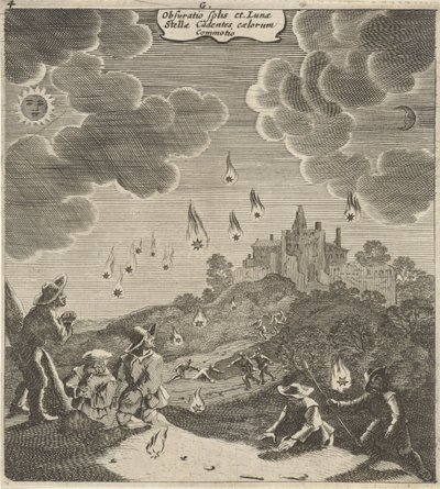 Zons- en maansverduistering Auringon ja kuun hämärtyminen, putoava tähti, taivaan täriseminen (otsikko esineessä) tekijältä Gillis van Scheyndel (I)