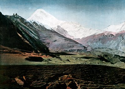 Kazbek-vuori, Kaukasus, vuodelta 1890 tekijältä Gillot