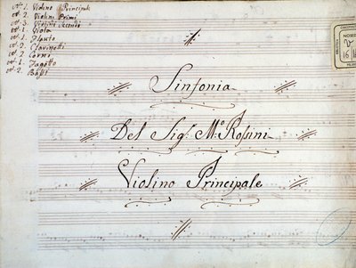 Yksityiskohta Gioacchino Rossinin sinfonian viulumusiikkikappaleen ensimmäisestä sivusta tekijältä Gioachino Rossini