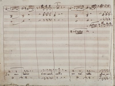 Musiikkikappale La calunnia e un venticello -ariaan Sevillan parturi (muste paperille) tekijältä Gioachino Rossini