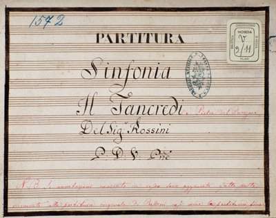 Nuotit Gioacchino Rossinin oopperaan Tancredin supistetun sinfonian pianolle tekijältä Gioachino Rossini