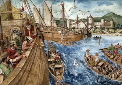 Afrikan Kultarannikon (Ghana) kolonisointi: Portugalilaiset lähtivät liikkeelle Guinean rannikolle 21.1.1482 ja rakensivat Sao Jorge de Minan (Elmina) linnoituksen vahvistaakseen kulta- ja orjakauppaa. Portugalilaiset karavellit edustettuina Afrikan rannik tekijältä Giorgio Albertini