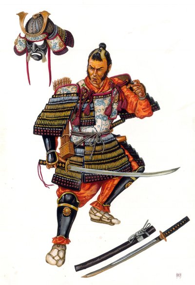 Samurain (samurai), 1500-luvun japanilaisen soturin kuvaus. tekijältä Giorgio Albertini