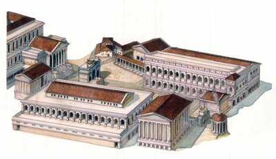 Roman antiquite: roomalaisen foorumin (foro romano) uudelleenrakentaminen keisari Augustuksen (Caius Julius Caesar Octavianus Augustus) aikana (63 eKr.-14 jKr.). tekijältä Giorgio Albertini