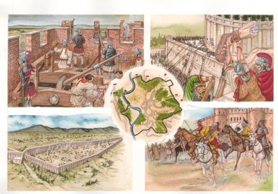 Goottien sota (535-553) Bysantin ja Pohjanmaan välillä: Rooman piiritys vuonna 537, jota Belisairen armeija puolusti. tekijältä Giorgio Albertini