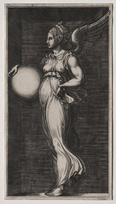 Palloa pitelevä allegorinen hahmo, 1560-luvun puoliväli. tekijältä Giorgio Ghisi
