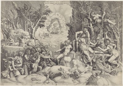 Cephalus en de Bosgoden beweenen de dood van Procris Ateenan kuninkaan Prokrinos / Kefaloksen tytär ja vaimo, saman aviomiehen toimesta tietämättään (otsikko esineessä) tekijältä Giorgio Ghisi