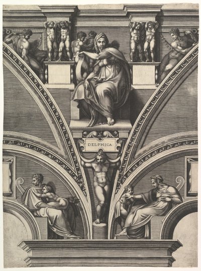 Delphic Sibyl, sarjasta Profeetat ja Sibylit Sikstuksen kappelissa, 1570-75. tekijältä Giorgio Ghisi