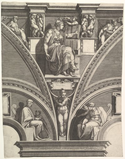 Eritrealainen sibylli, sarjasta Profeetat ja Sibylit Sikstuksen kappelissa, 1570-75. tekijältä Giorgio Ghisi