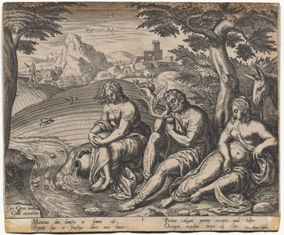 Vertaus kylväjästä ja siemenestä: Siemen putoaa tien varrella (Gerard Van Groeningenin mukaan, aktiivinen Antwerpen 1563-1573) tekijältä Giorgio Ghisi