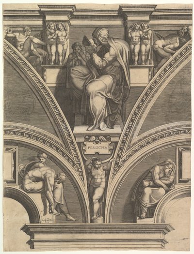 Persialainen sibyla, sarjasta Profeetat ja Sibylit Sikstuksen kappelissa, 1570-75. tekijältä Giorgio Ghisi