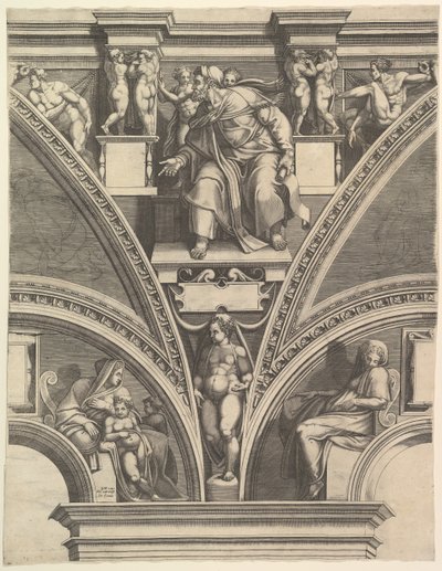 Profeetta Hesekiel, sarjasta Profeetat ja Sibylit Sikstuksen kappelissa, 1570-75. tekijältä Giorgio Ghisi