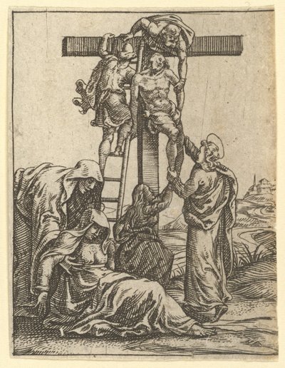 Surujen neitsyt: Laskeutuminen ristiltä, yksi yhdeksästä ympäröivästä osastosta..., vuoteen 1575 mennessä. tekijältä Giorgio Ghisi