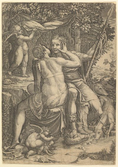 Venus ja Adonis, n. 1570. tekijältä Giorgio Ghisi