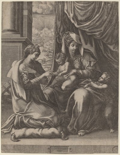 Pyhän Katariinan mystinen häät tekijältä Giorgio Ghisi after Francesco Primaticcio