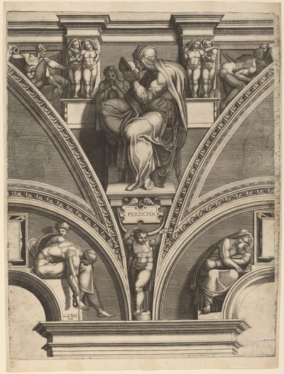 Persialainen Sibylla tekijältä Giorgio Ghisi after Michelangelo