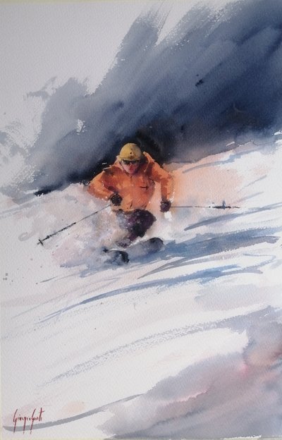 Hiihtäjä puuterilumessa tekijältä Giorgio Gosti