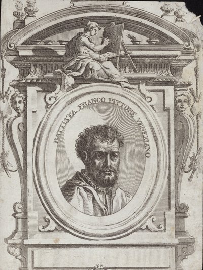 Battista Franco Veneziano, syntynyt Giovanni Battista Franco, italialainen taiteilija. Kaiverrus Giorgio Vasari tekijältä Giorgio Vasari