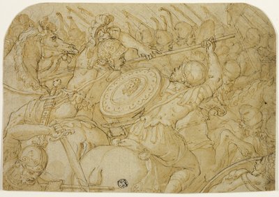 ratsuväen taistelu (recto); Arkkitehtoninen luonnos (käänteinen) tekijältä Giorgio Vasari