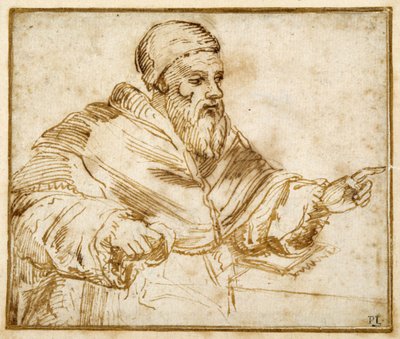 Clement VII istuu pöydän ääressä (kynä ja muste paperille) tekijältä Giorgio Vasari