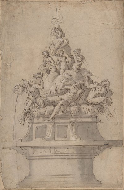 Suunnitelma suihkulähteelle jokijumalien ja nymfien kanssa., 1511-74. tekijältä Giorgio Vasari
