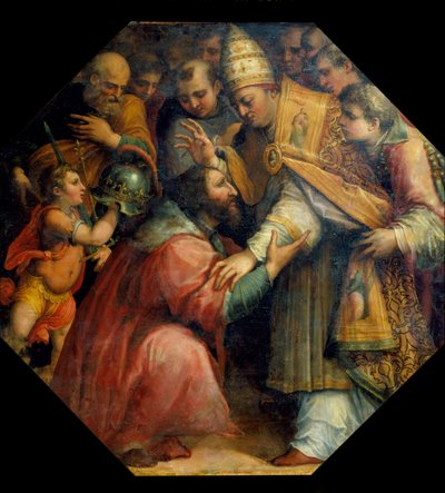 Francois I:n ja Leon X:n tapaaminen Bolognassa (Bolognan konkordaatti 1517), n. 1558-62 (öljy) tekijältä Giorgio Vasari
