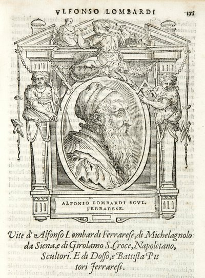 Milano, Biblioteca Braidense, Vite de piv excellent, Giorgio Vasari 1568, Alfonso Lombardi. tekijältä Giorgio Vasari