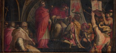 Paavi Klemens IV ojentaa tunnusmerkkinsä guelfipuolueen kapteeneille 1563-1565 tekijältä Giorgio Vasari