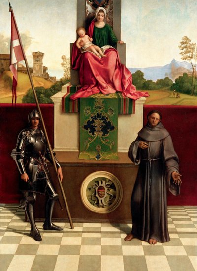 Madonna ja lapsi pyhien Franciscuksen ja Nicasiuksen välillä Castelfranco Madonna, noin 1503-1504. tekijältä Giorgione da Castelfranco