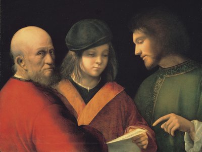 Laulua lukevan ihmisen kolme aikakautta, n. 1501 tekijältä Giorgione da Castelfranco