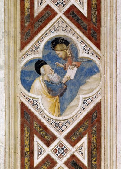 Jumala käskee Hesekieliä syömään kirjakääröä ja raportoimaan sen sisällöstä Israelin kansalle. Yksityiskohta freskoista, Giotto tekijältä Giotto (c.1266 1337)