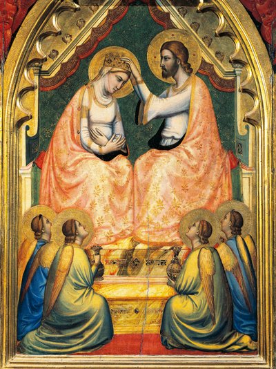 Italia, Firenze, Pyhän Ristin basilika, Bandini Baroncelli -kappeli, Neitsyen kruunaus, Giotto (1267-1337), fresko, yksityiskohta tekijältä Giotto (c.1266 1337)