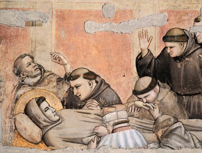 Italia, Firenze, Pyhän Ristin basilika, Bardi-kappeli, Giotto (1267-1337) Pyhän Franciscuksen kuolema, fresko, yksityiskohta tekijältä Giotto (c.1266 1337)
