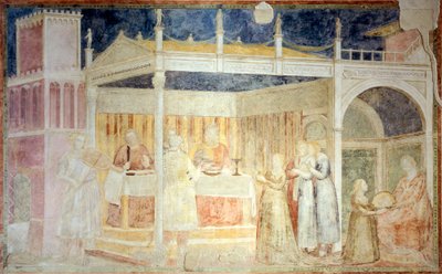Italia, Firenze, Santa Crocen basilika, Peruzzi-kappeli, Herodeksen juhla, yksityiskohta Johannes Kastajan tarinoista tekijältä Giotto (c.1266 1337)