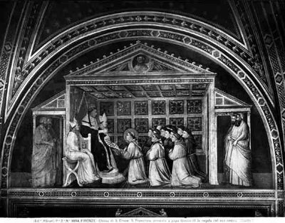 Paavi Innocentius III (1160-1216) Säännön hyväksyminen (fresko) (mv/w kuva) tekijältä Giotto (c.1266 1337)