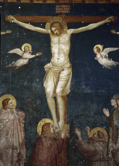 Kristus ristiinnaulitsee, yksityiskohta ristiinnaulitsemisesta viiden fransiskaanin kanssa - Fresco tekijältä Giotto (c.1266 1337)