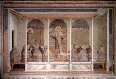 Pyhä Franciscus ilmestyy luvulle Arlesissa Pyhän Anthony Padovalaisen ennustuksen aikana (Fresko tekijältä Giotto (c.1266 1337)