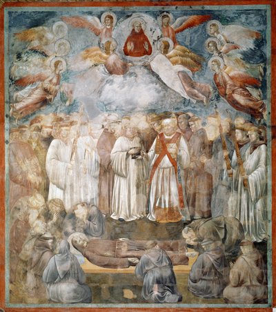 Pyhän Franciscus Assisilaisen hautajaiset ja stigmien todentaminen - Fresco tekijältä Giotto (c.1266 1337)