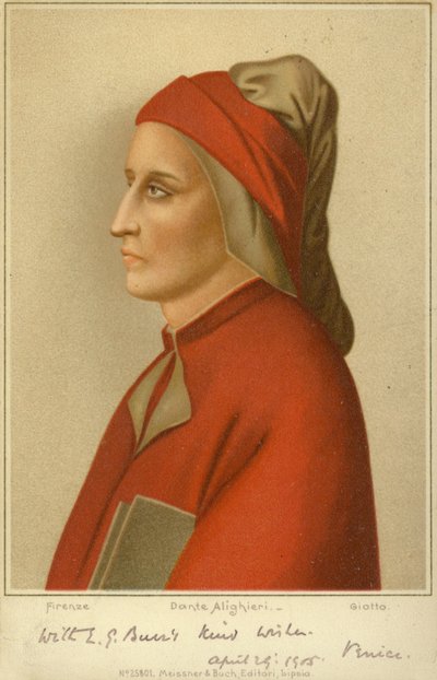 Dante Alighieri (noin 1265-1321), italialainen runoilija (kromoliittinen) tekijältä Giotto di Bondone