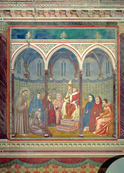 Pyhä Franciscus saarnaa paavi Honorius III:lle, 1297-1299 tekijältä Giotto di Bondone
