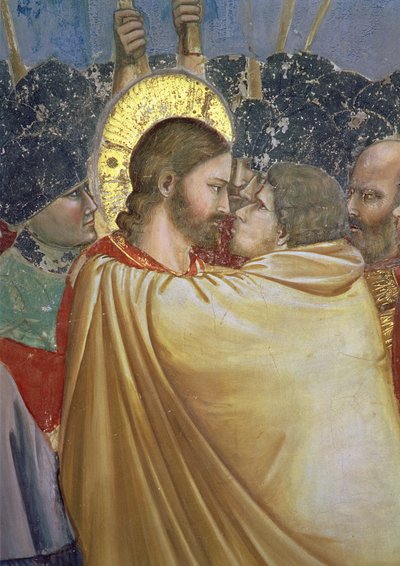 Kristuksen petos, yksityiskohta suudelmasta, n.1305, fresko yksityiskohta 65199:stä. tekijältä Giotto di Bondone