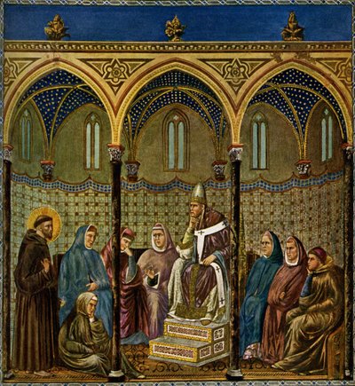 Pyhä Franciscus Assisilainen saarnaa paavi Honorius III:lle tekijältä Giotto di Bondone